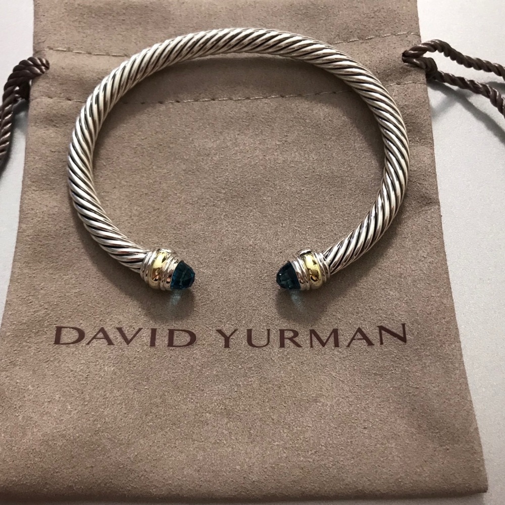 DY Silver & Gold 14k with Blue Topaz 5mm Bracelet